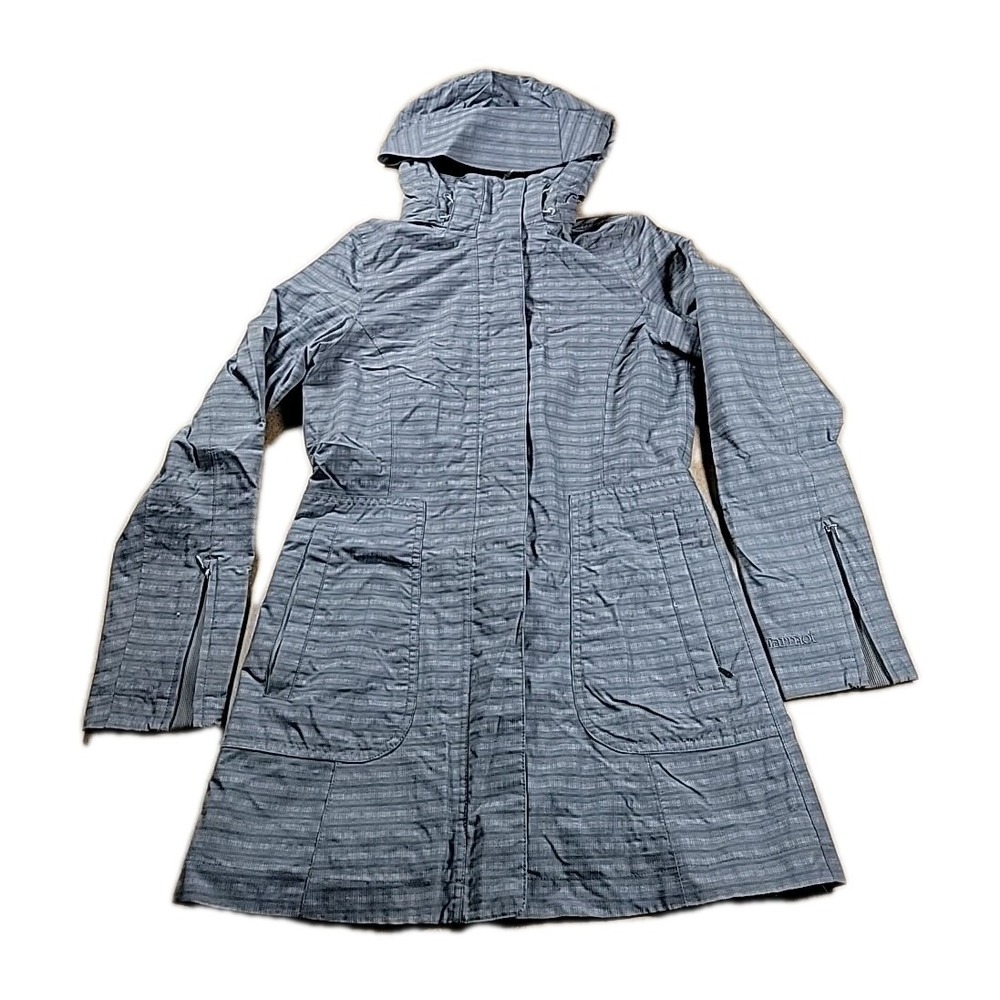 Marmot Women's Light Gray Striped Hooded Raincoat